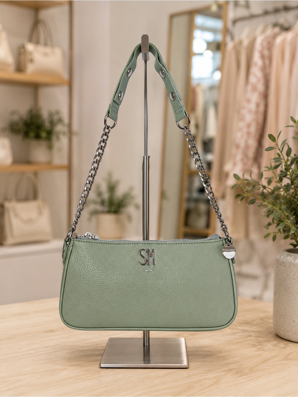 Steve Madden Bhayley Chain Mint Shoulder Bag Pebbled Faux Leather NWT